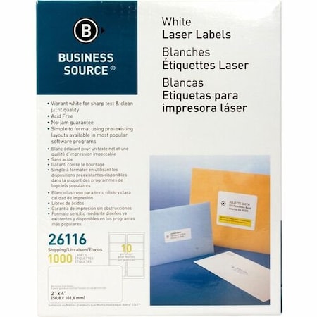 Business Source Labels, Shipping, Laser/Inkjet, 2inx4in, White,  BSN26116